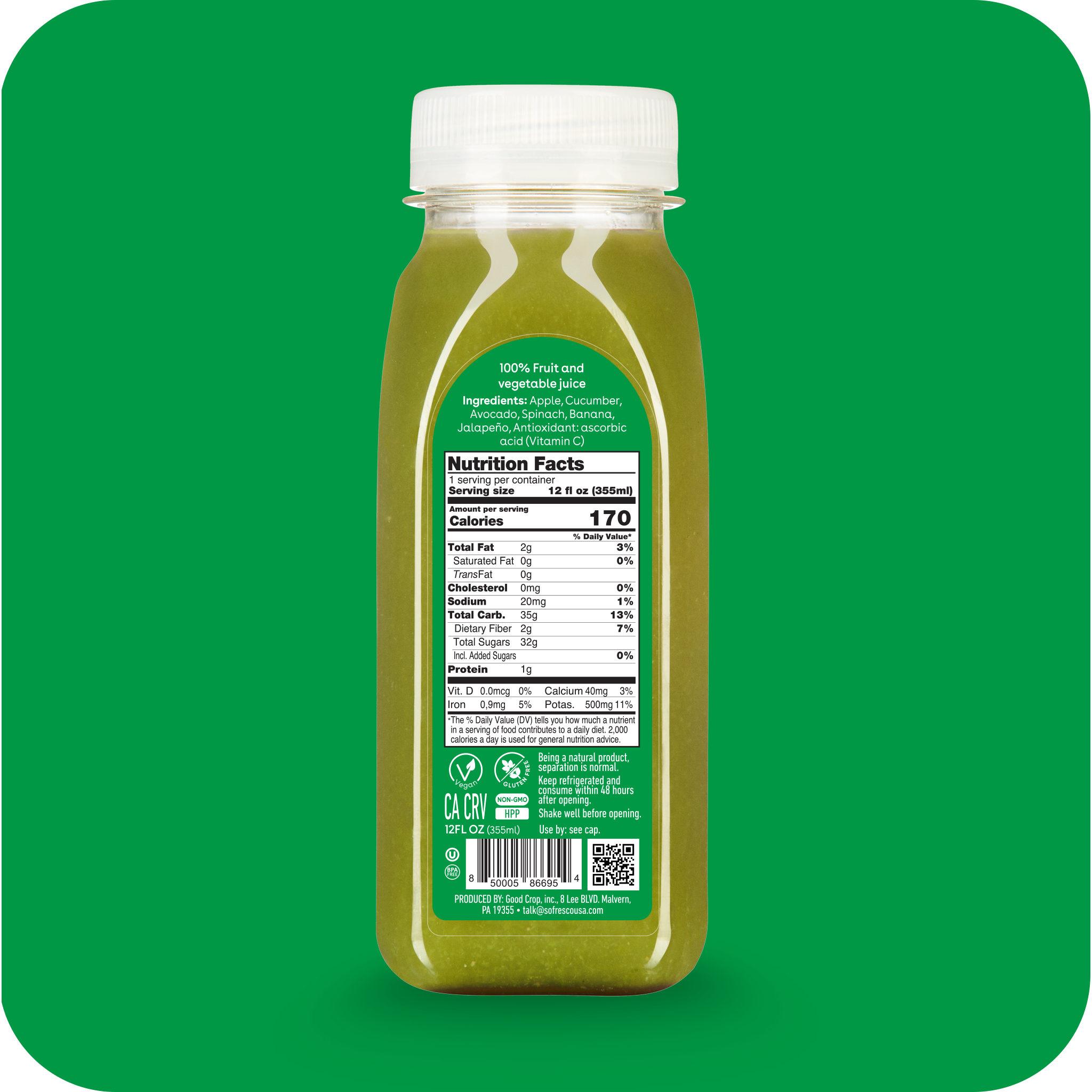 Avocado Jalapeño 12oz | Cold-Pressed Juice