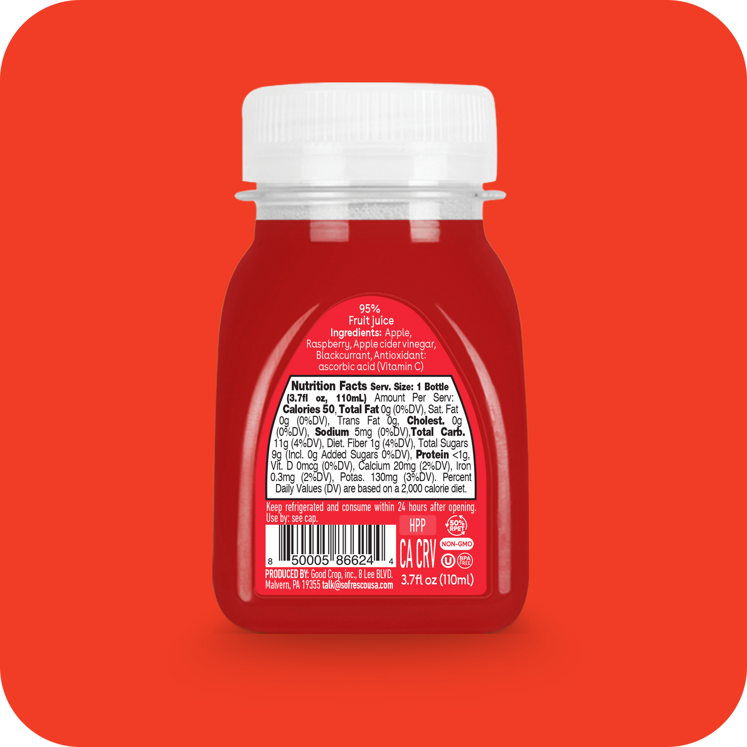 Apple Cider Vinegar Raspberry Shot 3.7oz | Cold-Pressed Juice