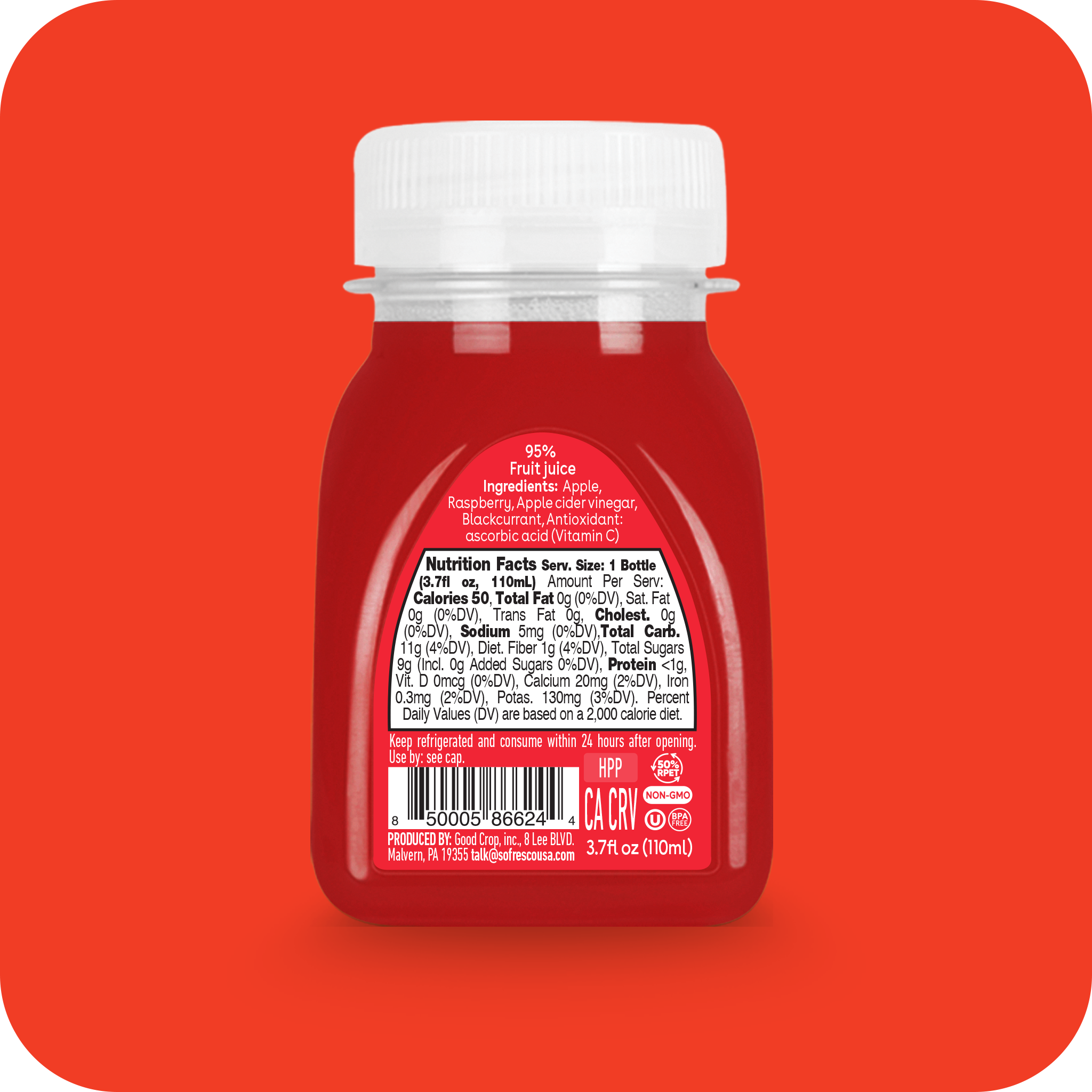 Apple Cider Vinegar Raspberry Shot 3.7oz | Cold-Pressed Juice