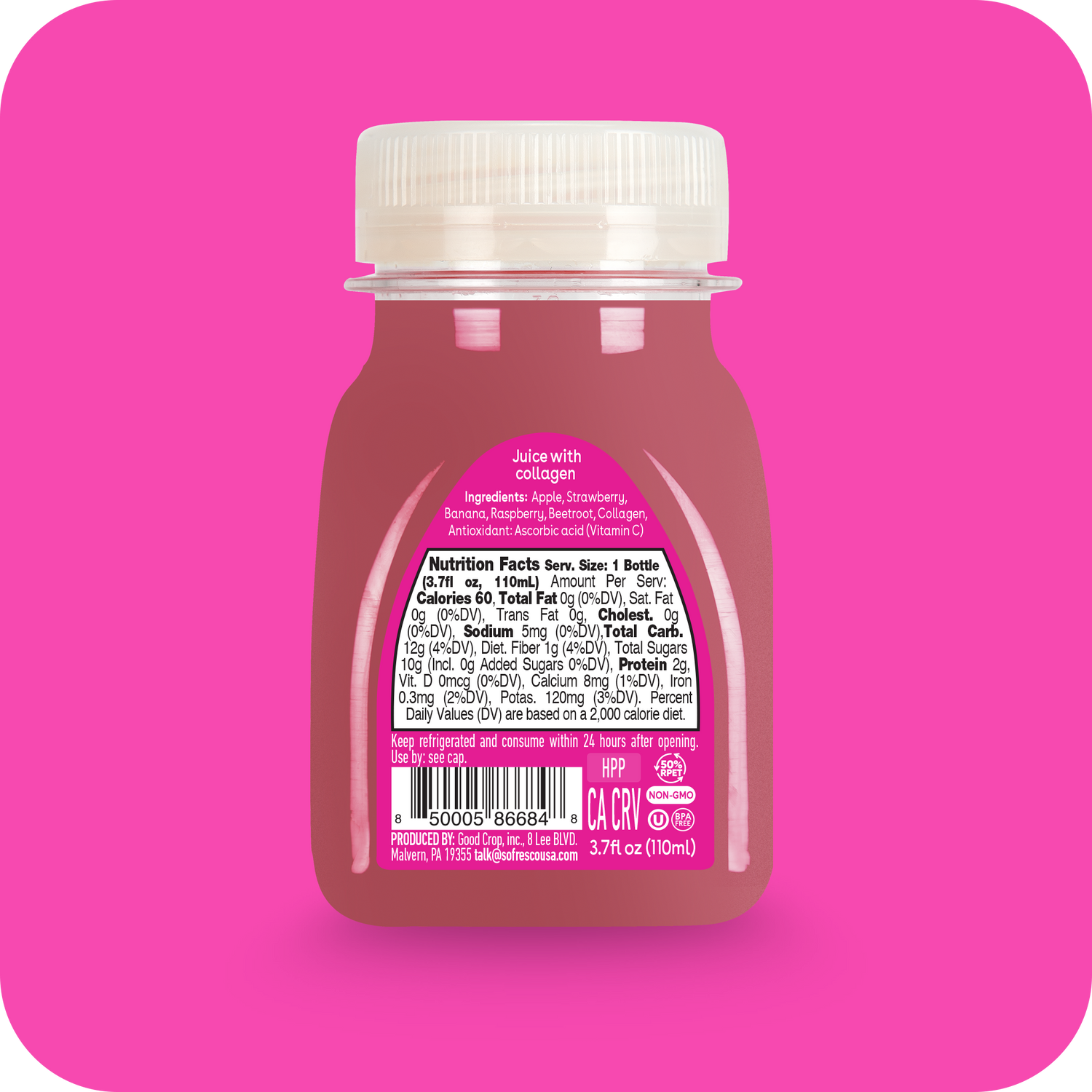 Collagen Shot Red Fruits 3.7oz | Cold-Pressed Juice