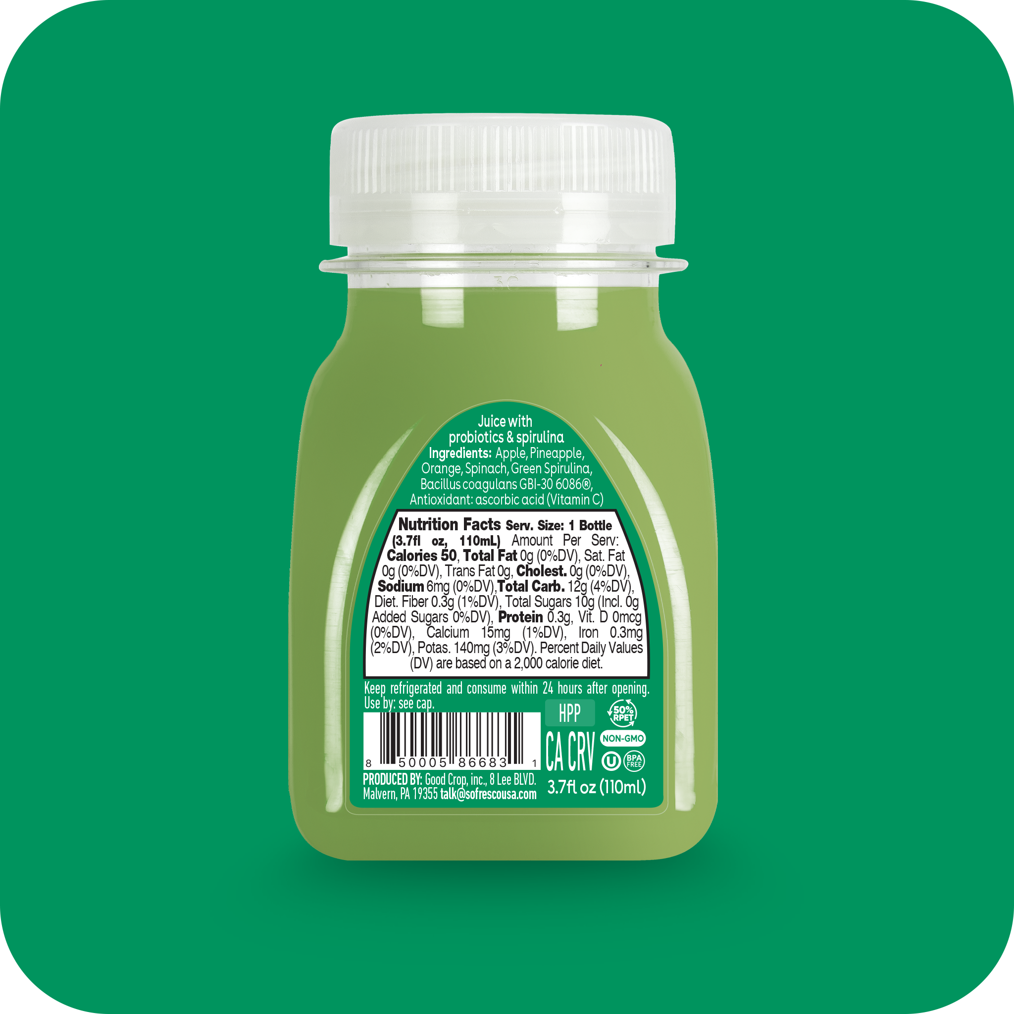 Detox Shot Pineapple Spirulina 3.7 oz | Cold-Pressed Juice