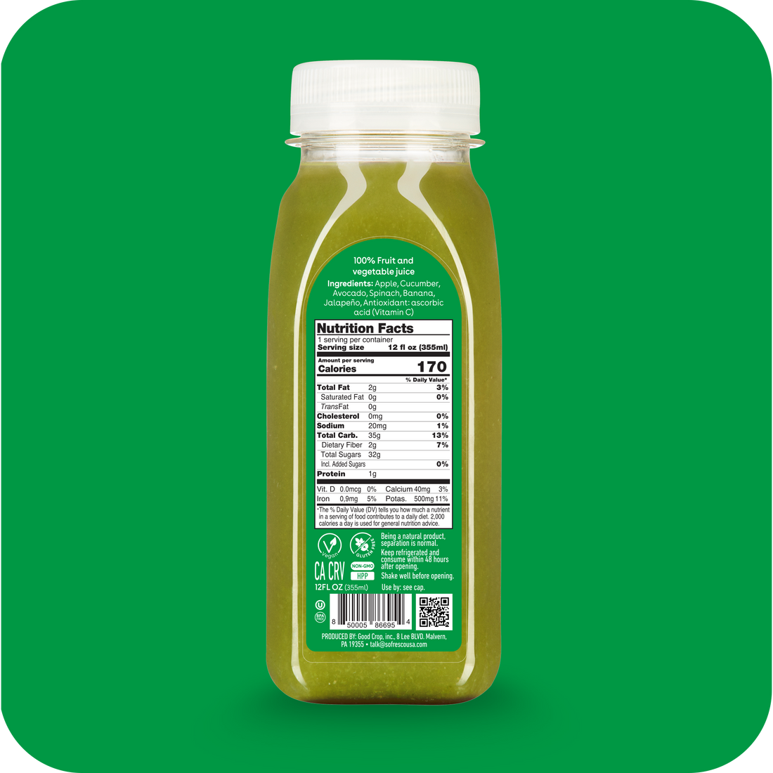 Avocado Jalapeño 12oz  | Cold-Pressed Juice