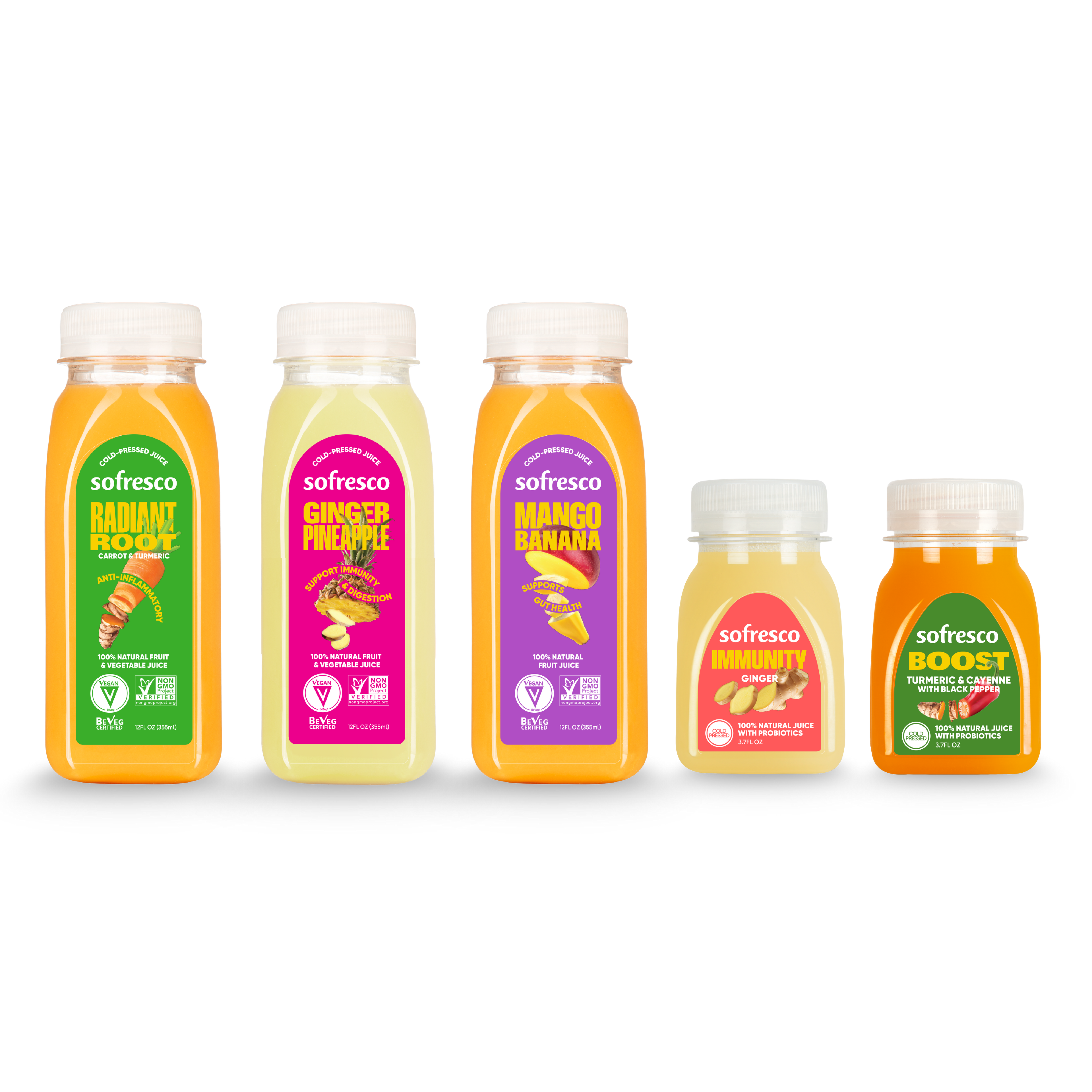 Juice &amp; Shot Variety Pack - Ginger Pineapple, Mango Banana, Radiant Root, Immunity, &amp; Boost