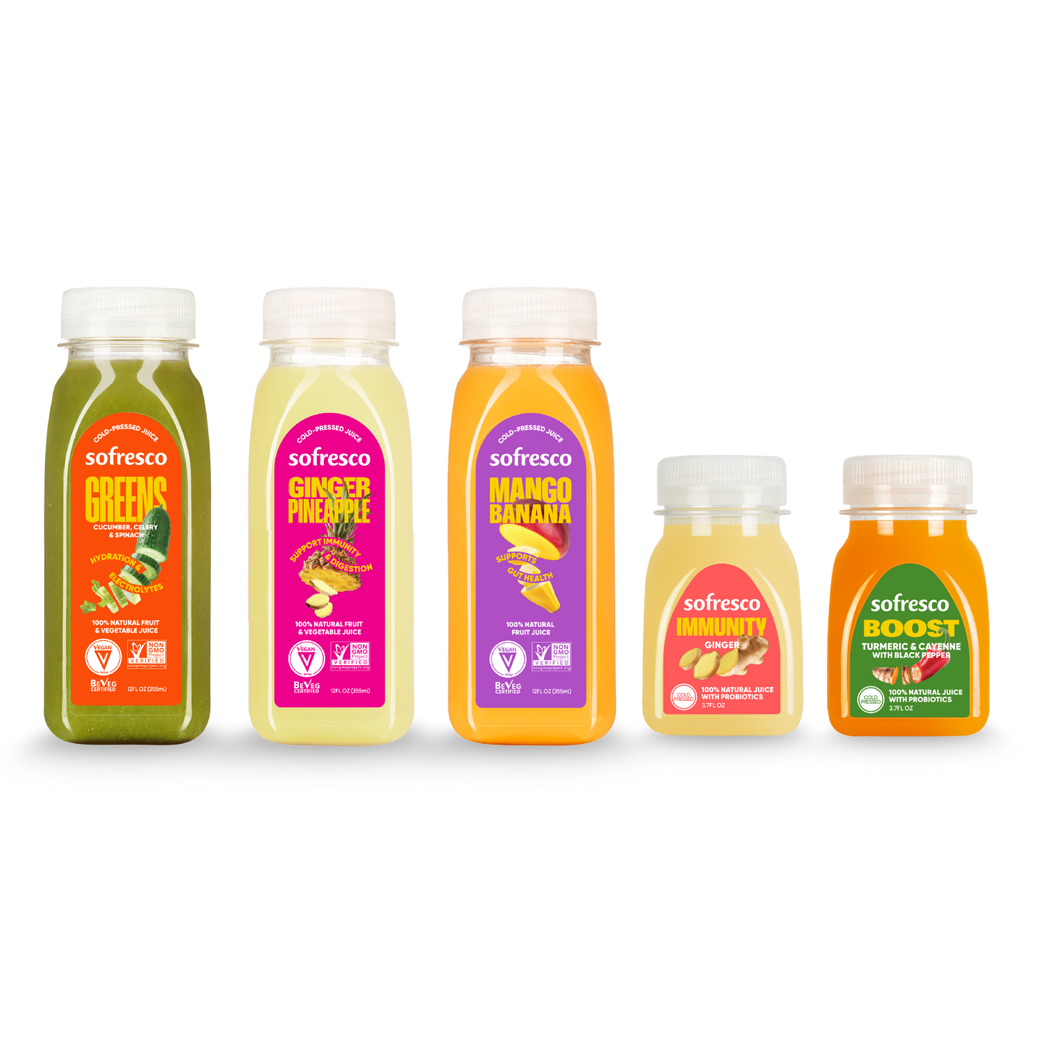 Combo Variety Pack - Ginger Pineapple, Mango Banana, Greens, Immunity, &amp; Boost