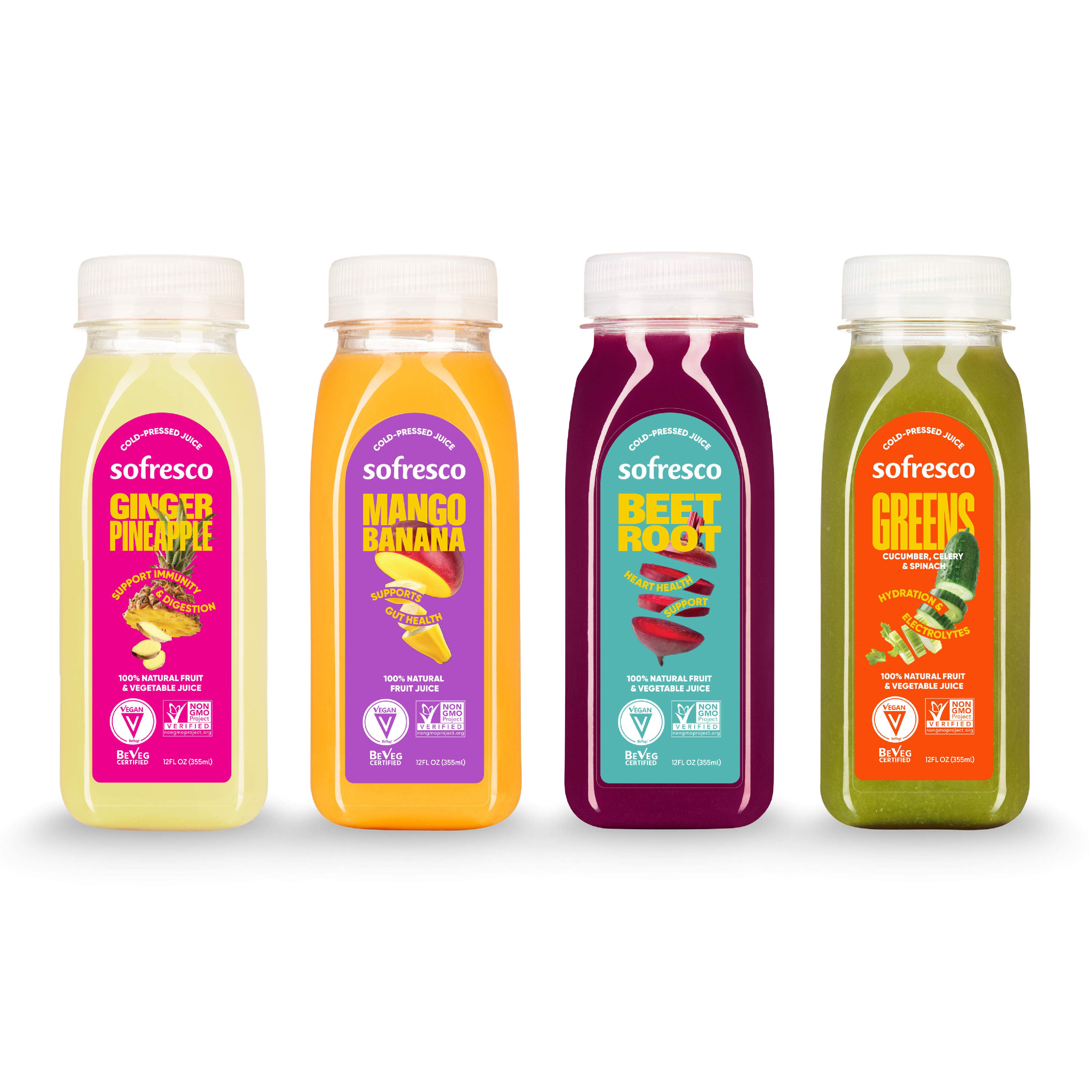 Juice Variety Pack - Ginger Pineapple, Mango Banana, Beetroot, &amp; Greens
