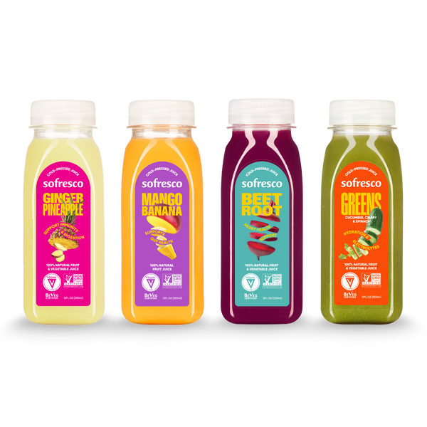 JUICY PORK & VEGGIES 54袋 Juice Variety Pack - Ginger Pineapple, Mango Banana, Beetroot