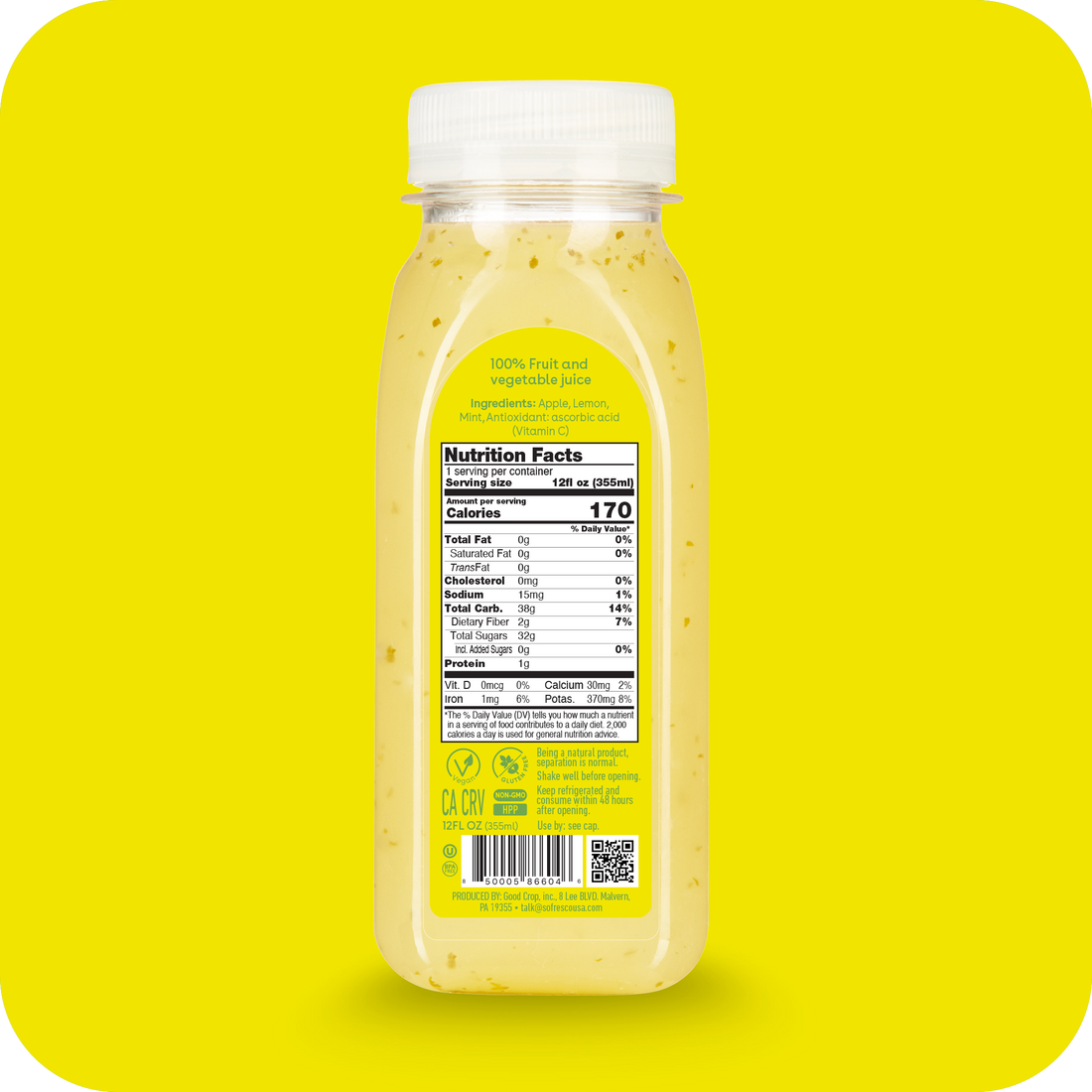 Lemon Mint  12oz  | Cold-Pressed Juice
